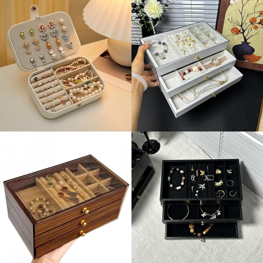 Большая шкатулка для украшений с рисунком под орех, многоуровневая, для подарка и путешествий