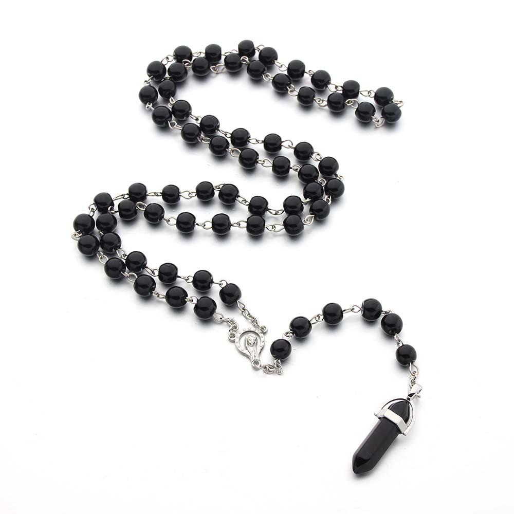 Викторианский Ретро Черный Хрустальный Столб Кулон Черная Круглая Бусина Цепочка Ожерелье для Женщины Девушки Цепочка на Ключицы Готическая Бижутерия Подарок