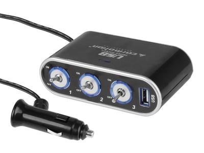 Тройной разветвитель прикуривателя 12/24В, USB 1000 мА