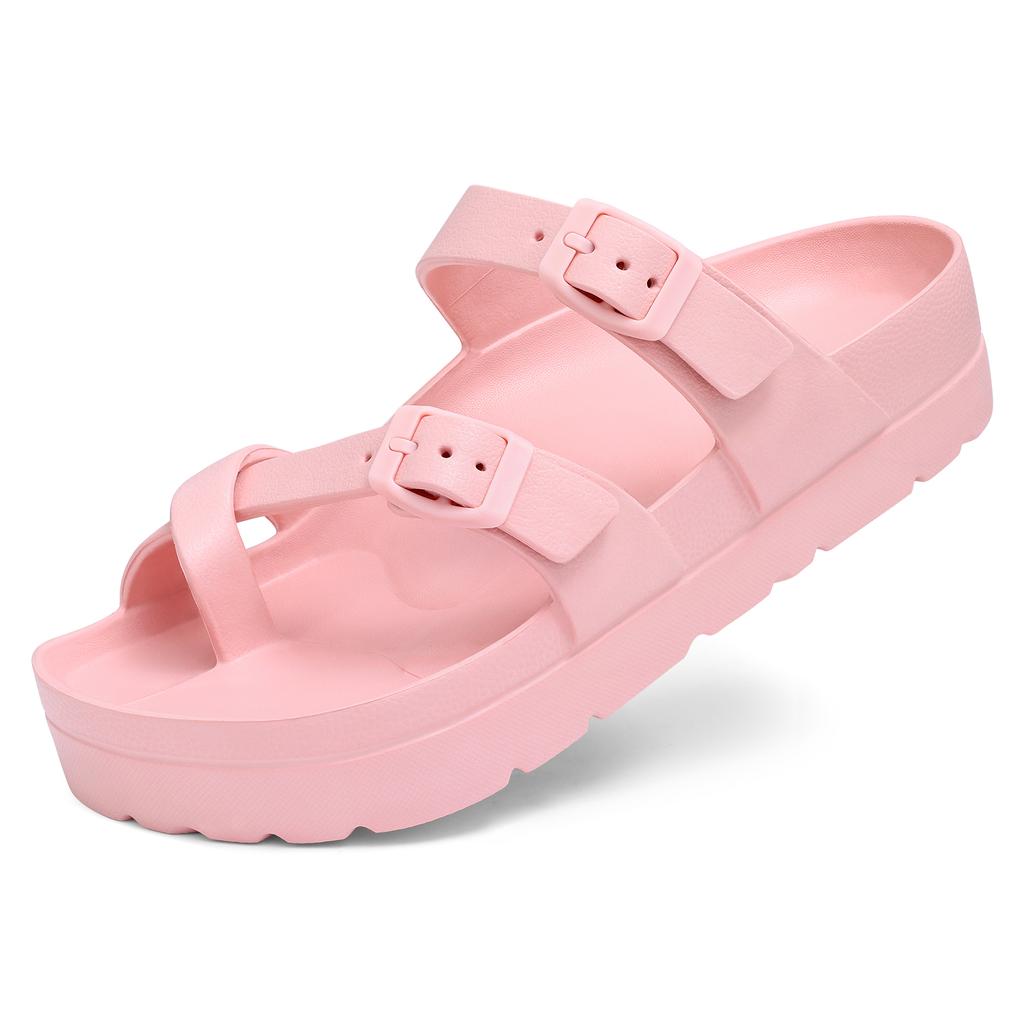 Bebealy Fashion Sandals for Women and Men Pillow Slippers Double Buckle Sandals Adjustable Slides EVA Flat Sandals Beach Sandals