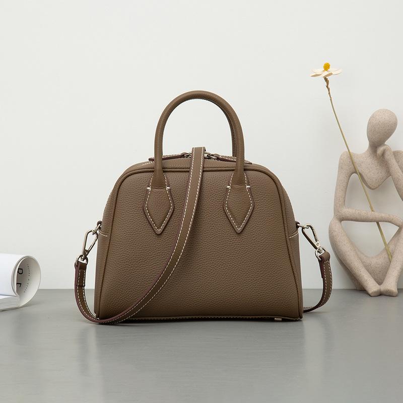 Niche First-Layer Cowhide Boston Pillow Bag Single Shoulder Crossbody Portable Leather Women's Bag Tide