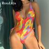 New Printed Deep V Neck Cross Back One Piece Swimsuit Women Swimwear Female Monokini High Leg Cut Bather Bathing Suit Swim