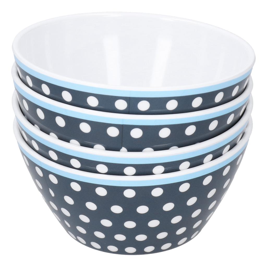 4PCS 6in Salad Bowl Dinner Serving Bowl Sets Kitchen Imitation Porcelain DinnerwareDark Blue Dots