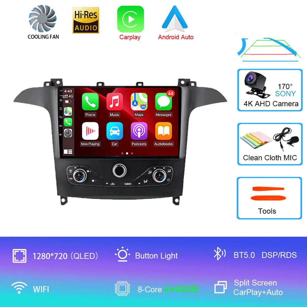Android 14 Для Ford S MAX S-MAX 2006-2015 Для FORD GALAXY 2014 Автомагнитола GPS Carplay Мультимедийный плеер Навигация Стерео DSP DVD