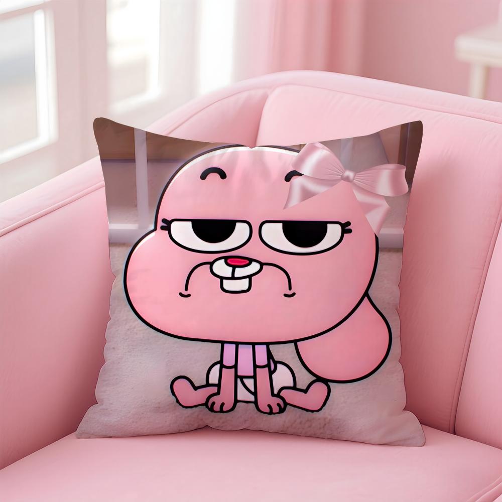 Classic British Cartoon TThe Amazing World of Gumball Cushion Cover Pillow Case Soft Skin Friendly Fabric  Concealed Zipper