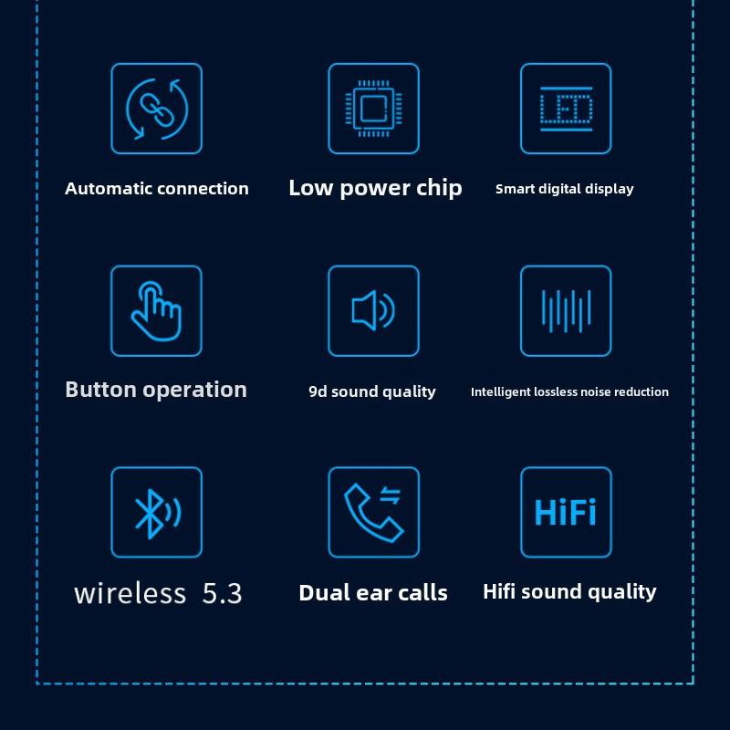 F9 Upgraded Bluetooth Headset Power Digital Display TWS5.0 Dual Ear Sports Wireless Headset
