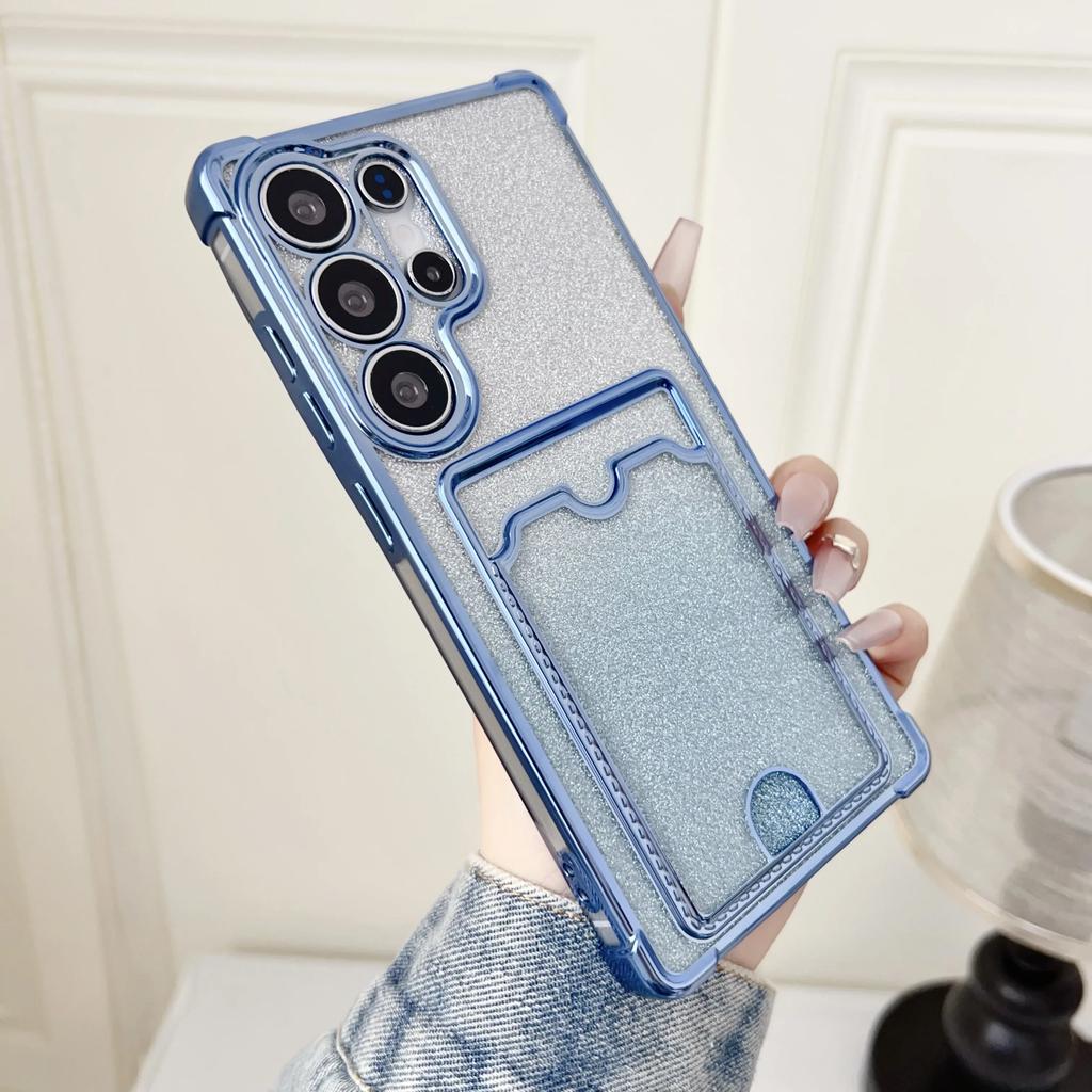 Gradient Glitter Card Bag Clear Plating Case For Samsung S25 S24 S23 S22 Ultra Plus A55 A35 A25 A54 A15 A14 A24 Shockproof Cover