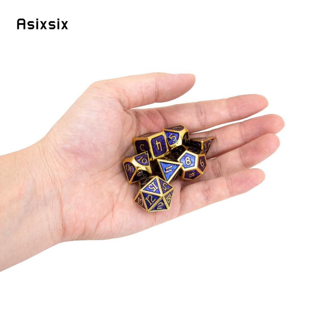 7 шт. синие, золотые стандартные металлические кубики, набор твердых металлических многогранных кубиков, подходящий для ролевой игры, настольной игры, карточной игры
