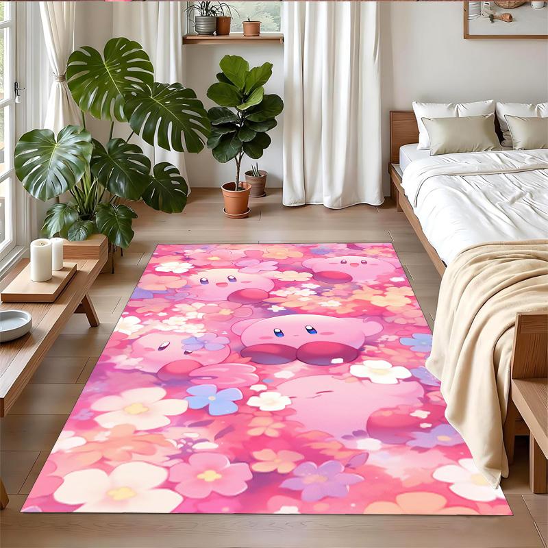 Kirby Print Crystal Velvet Plush Rug Anti?Slip Wear?Resistant Floor Carpet For Indoor Household Home Decoration