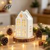 Handmade White Ceramic Ornament House Shape Candle Holder Hollow Tea Light Holder Decor Ornament Artistic Miniature Figurine for Christmas