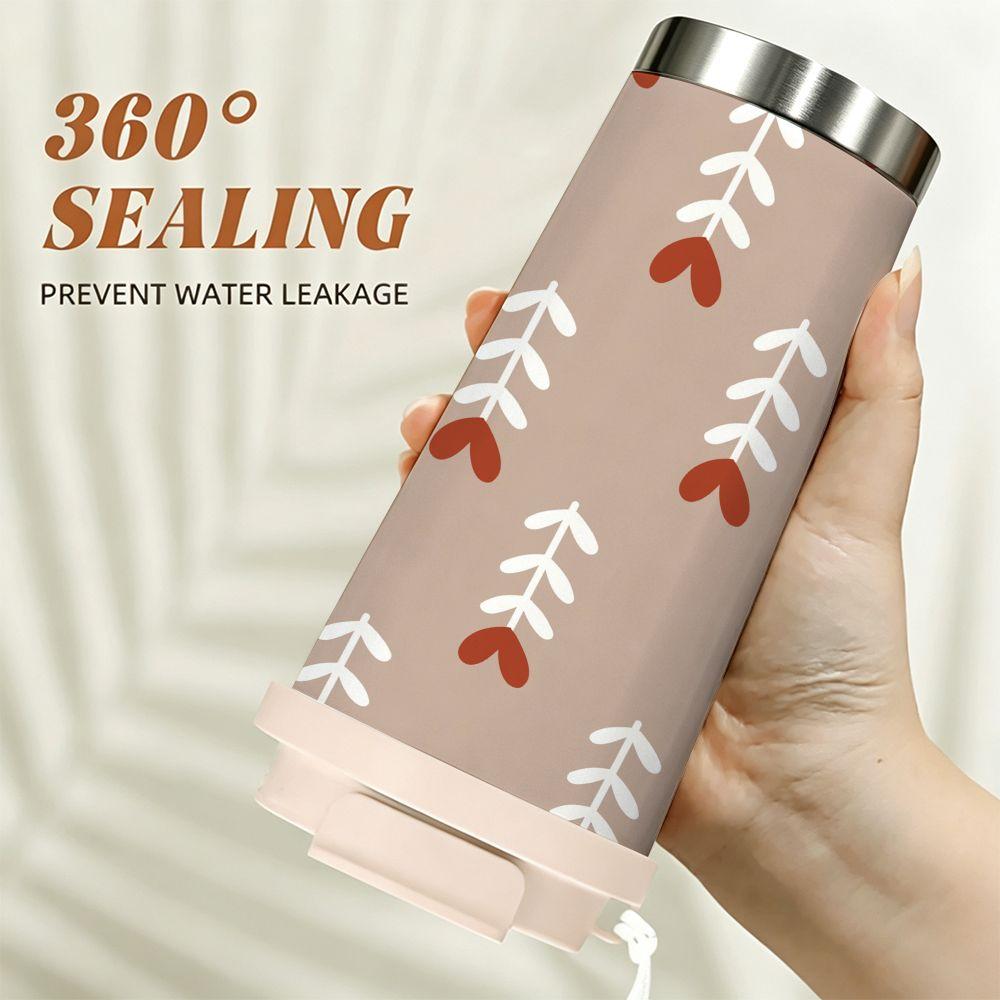 Boho Minimalist Heart Flower Pattern Insulated Coffee Tumbler Reusable Stainless Steel Thermal Mug Portable Travel Cup for Women Office School