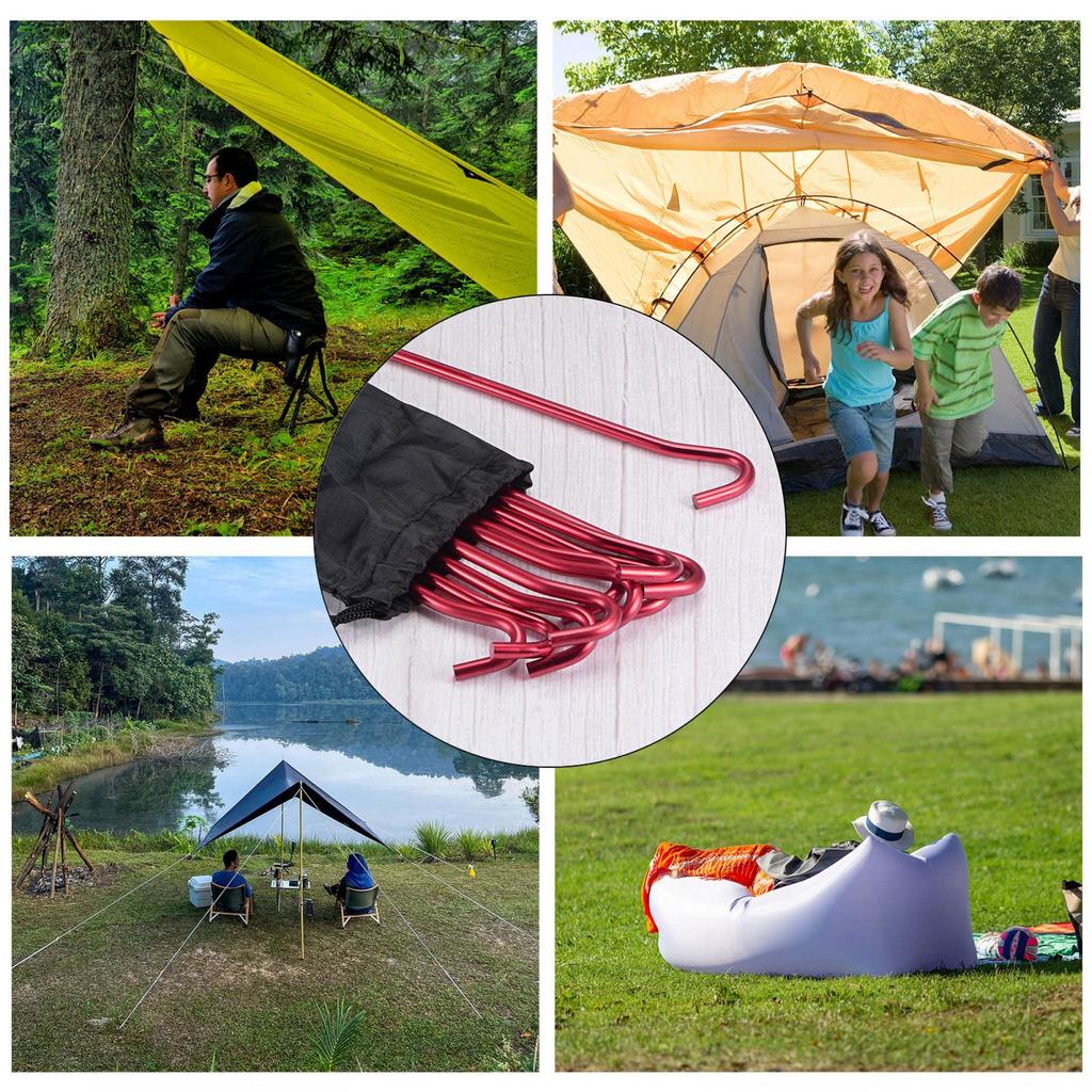 Алюминиевые колышки для палатки uxcell с набором крючков, 10 шт., колышки для земли и сумка для хранения, лента для тента для кемпинга на открытом воздухе, красные, 1 комплект, 18,3 см