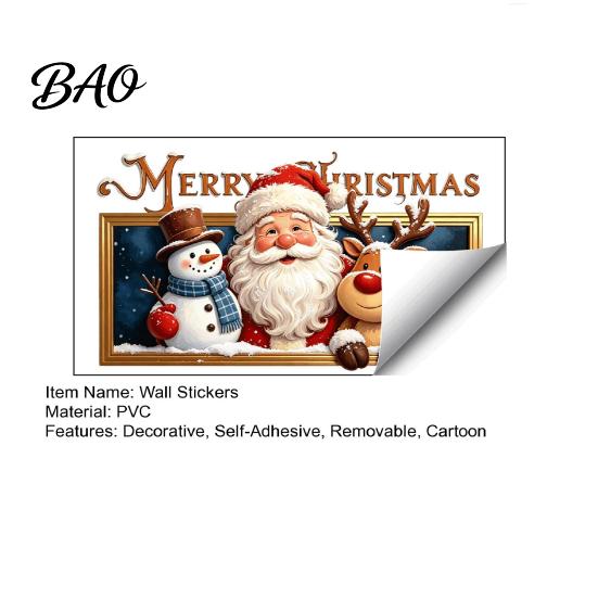 Decorative Window Clings for Holidays Christmas Wall Stickers, Santa Claus Reindeer And Snowman Decals with Photo Frame PVC Stickers Design, Removable