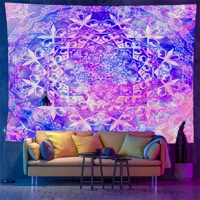 Blacklight Mandala Tapestry UV Reactive Psychedelic Geometric Wall Hanging Boho Trippy Bedroom Home Decor