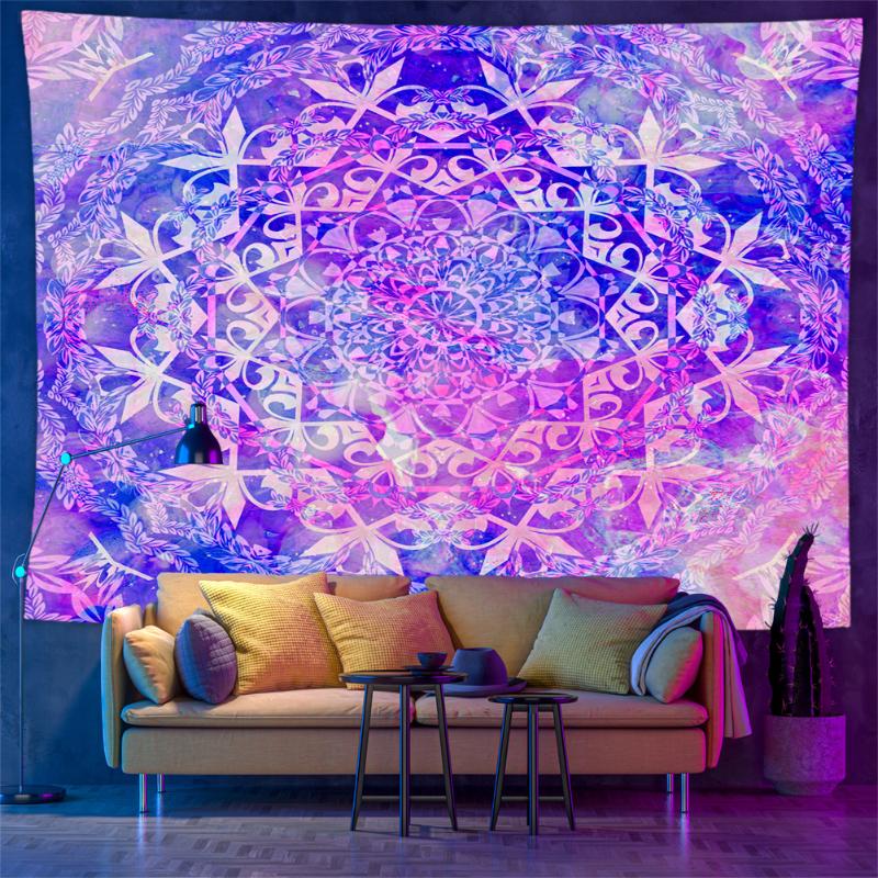 Blacklight Mandala Tapestry UV Reactive Psychedelic Geometric Wall Hanging Boho Trippy Bedroom Home Decor