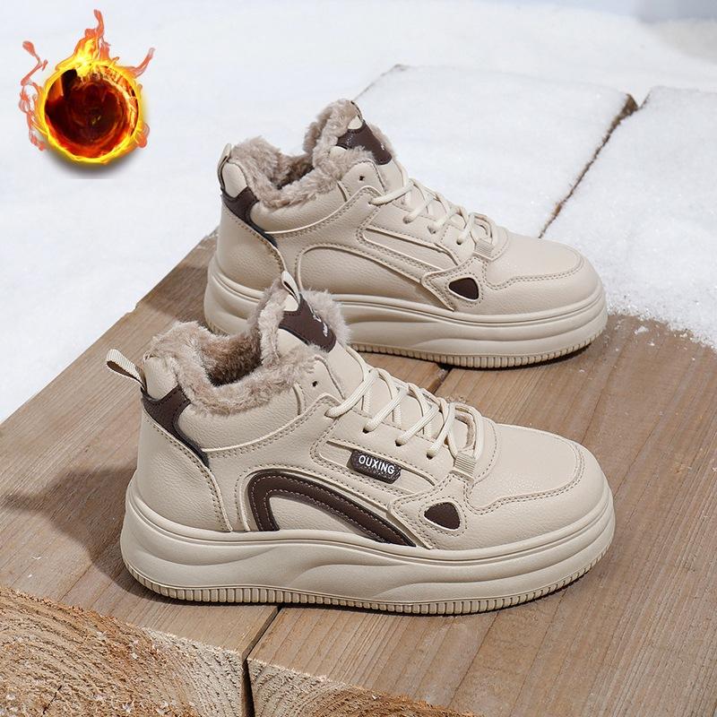Женские зимние теплые кроссовки на толстой платформе с подкладкой из искусственного меха, прогулочные туфли, нескользящие, со шнуровкой, из искусственной кожи, повседневные кроссовки для папы с подкладкой из флиса для женщин