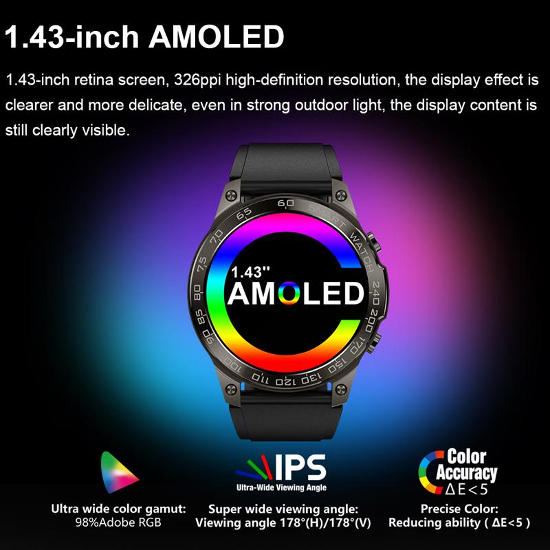 1,43-дюймовый 466*466 Amoled экран мужские умные часы IP68 водонепроницаемый экран всегда показывает 400 мАч аккумулятор Bluetooth вызов умные часы