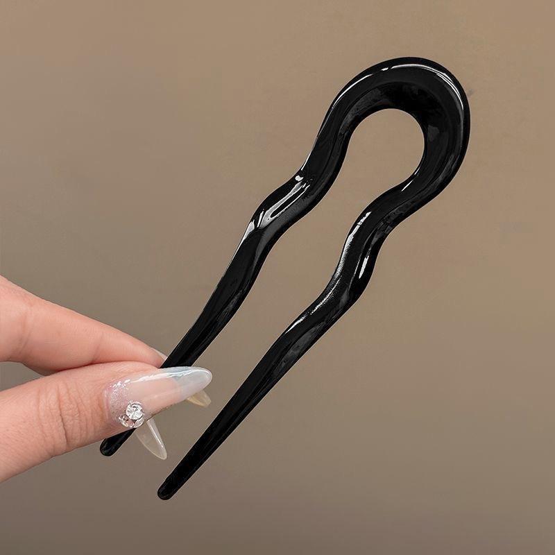 U-Shaped Geometric Design Hair Fork Women's Multi Colored Acetic Acid Twisted Pattern Hairpin Tortoiseshell Texture Light Style