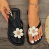 Мода 2024 Лето Повседневная мода Цветочные Украшенные Плоские Сандалии Однотонные Элегантные и Удобные Открытые Носки Противоскользящие Женские Тапочки