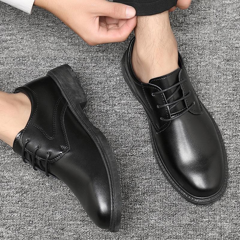 Leather Shoes Men's Business Dress Soft Sole Soft Leather Breathable Casual Shoes Youth Black Work Small Leather Shoes