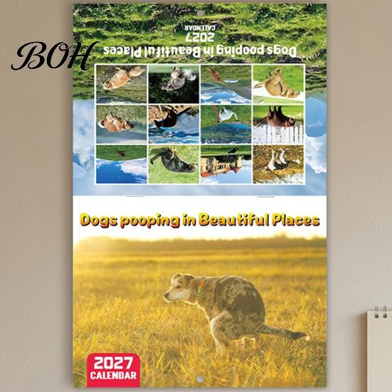 Yearly Appointment Tracker 2027 Wall Calendar, Dogs Pooping in Beautiful Places 12 Monthly Jan. Planner - Dec. 2027, Funny Dog Gag Gifts for