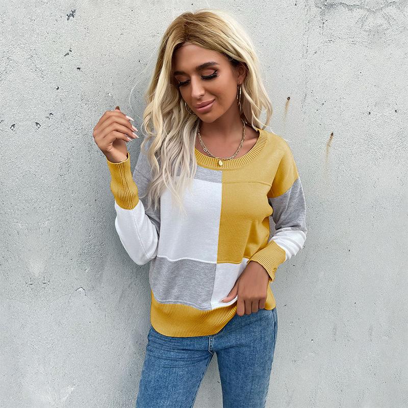 Винтажная мода элегантный повседневный свитер ранней осени с круглым вырезом и длинными рукавами вязаный свитер для женщин