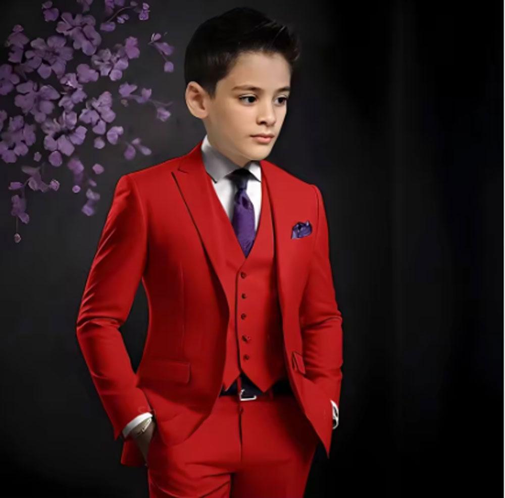 Suit For Boys Yellow 3 Piece Wedding Kids Groom Tuxedo Formal Peak Lapel Party Prom Kids Clothes Children Suits