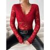 Ladies Elegant V-neck Fan-shaped Collar Solid Color Long-sleeved Slim Slimming Pullover Lace Blouse