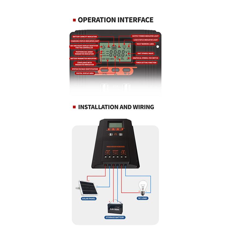 B03B-MPPT/PWM Контроллер заряда солнечной панели Регулятор солнечной панели ЖК-дисплей Различные режимы управления нагрузкой