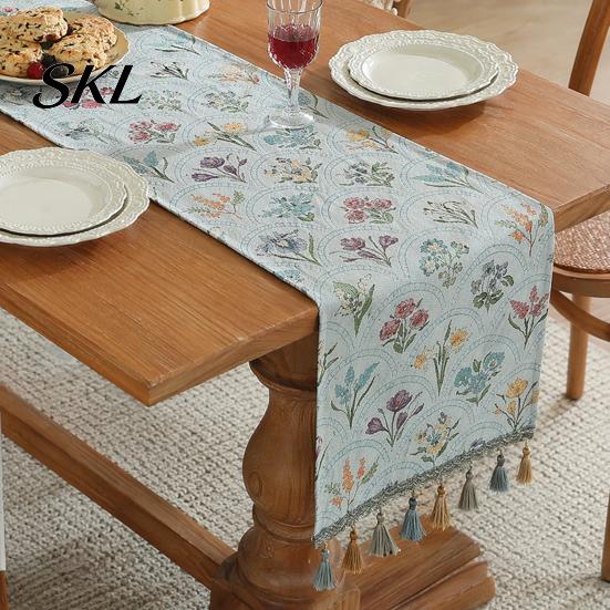 Tassel Edge Table Runner Jacquard Floral Runner, Vintage with Edges, Elegant Dining Farmhouse for Wedding Baby Shower Decor Charming Centerpiece