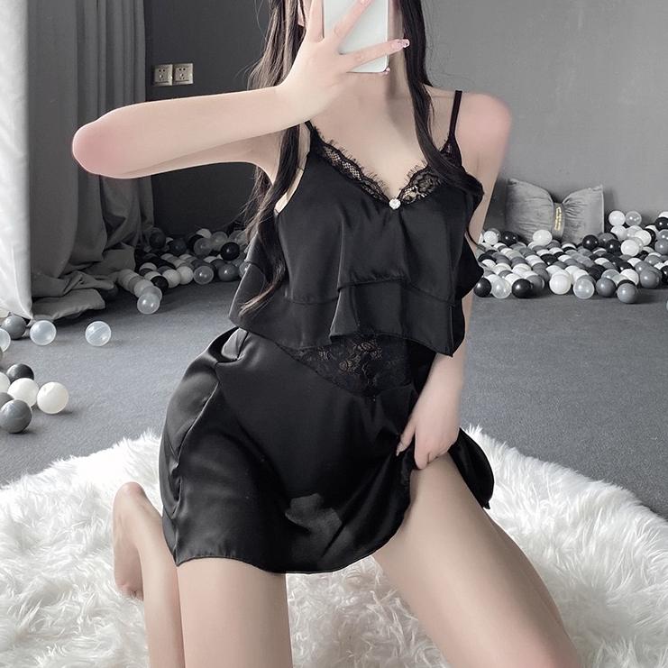 Sexy Chiffon Seduction Sweet Flounced Suspender Sheer Dress Charm Mature Elegant Backless Bowknot Design Sense Fashion Top