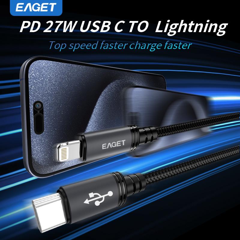 27 Вт кабель USB C - Lightning для быстрой зарядки iPhone и iPad с прочным нейлоновым плетеным проводом