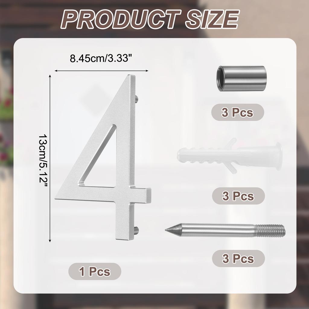0-9 Floating House Numbers Solid Aluminum Modern Address Number for Outside with Nails Kit for Home Street Office Sign Silver 5"