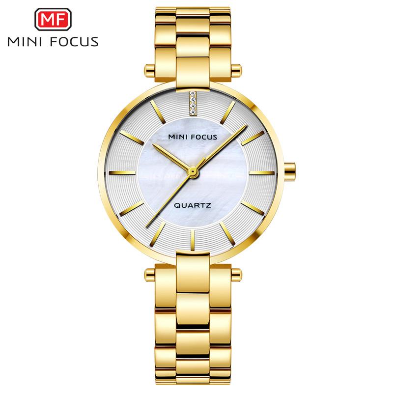 MINI FOCUS Women's Rose Gold Wrist Watches Simple Stainless Steel Bracelet Waterproof Dress Quartz Watch for Lady Woman 0224Rose