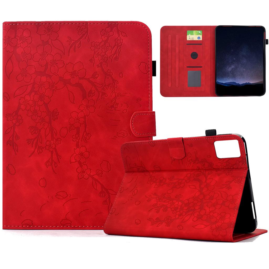 For Lenovo Tab M9 Case Imprinted Plum Blossom Stand Card Slots Leather Tablet Cover with Auto Sleep/Wake