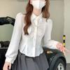 Белая укороченная рубашка женская корейский стиль универсальный повседневный дизайн рубашки и блузки Jk женская мода тонкий офисная блузка на пуговицах