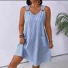 Summer Strap Beach Vacation Loose Dresses For Women Blue Striped Mini A-Line Dress Fashion Casual Pockets Sleeveless Dress