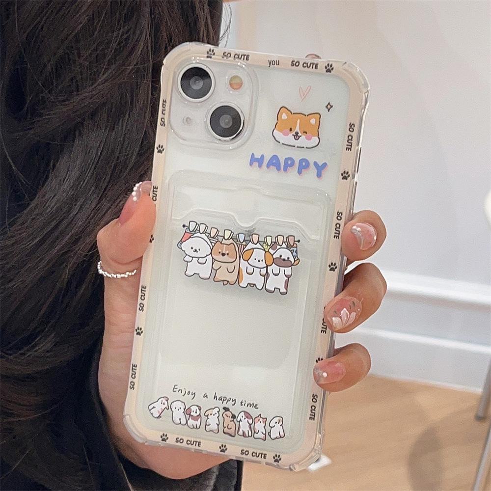 Чехол Apple 15 Clip Puppy Card Case для iPhone 14 и 13/14 ProMax — удобный женский защитный чехол-кошелек для телефона.