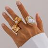3Pcs/set Gold Color Irregular Pearl Open Rings Set for Women Exaggerated Vintage Metal Folds Thick Chunky Ring Jewelry Gifts