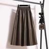 Юбка миди А-силуэта из коричневой искусственной кожи ПУ с высокой талией для женщин