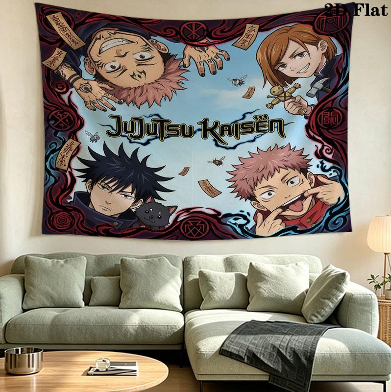 Стена с гобеленом Jujutsu Kaisen Эстетичное настенное панно Печатное тканевое одеяло Декоративные гобелены Для спальни гостиной Домашний декор