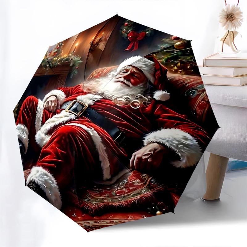 1pc Christmas Santa Claus Automatic Opening/Closing Umbrella, Festive Gift for Fans, Travelers & Daily Use, Portable 3-Fold Design with Iron Frame, Ou
