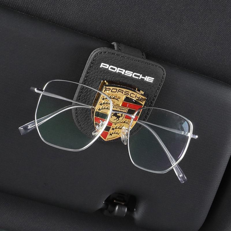 Зажим-держатель для солнцезащитных очков с эмблемой автомобиля, кожаный зажим на солнцезащитный козырек автомобиля для Porsche Panamera Cayenne Taycan 911 718 Macan Carrera-GT 928