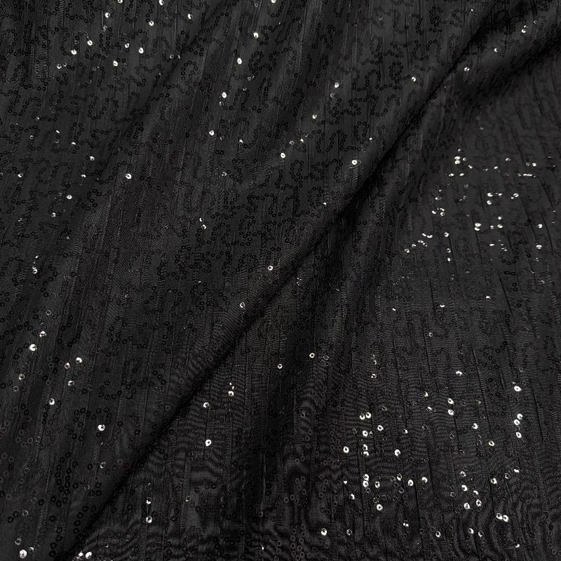 Black Vertical Stripes Irregular Creases Wrinkled Texture Sequins Embroidered Fabric Design Sense Clothing Windbreaker Fabric