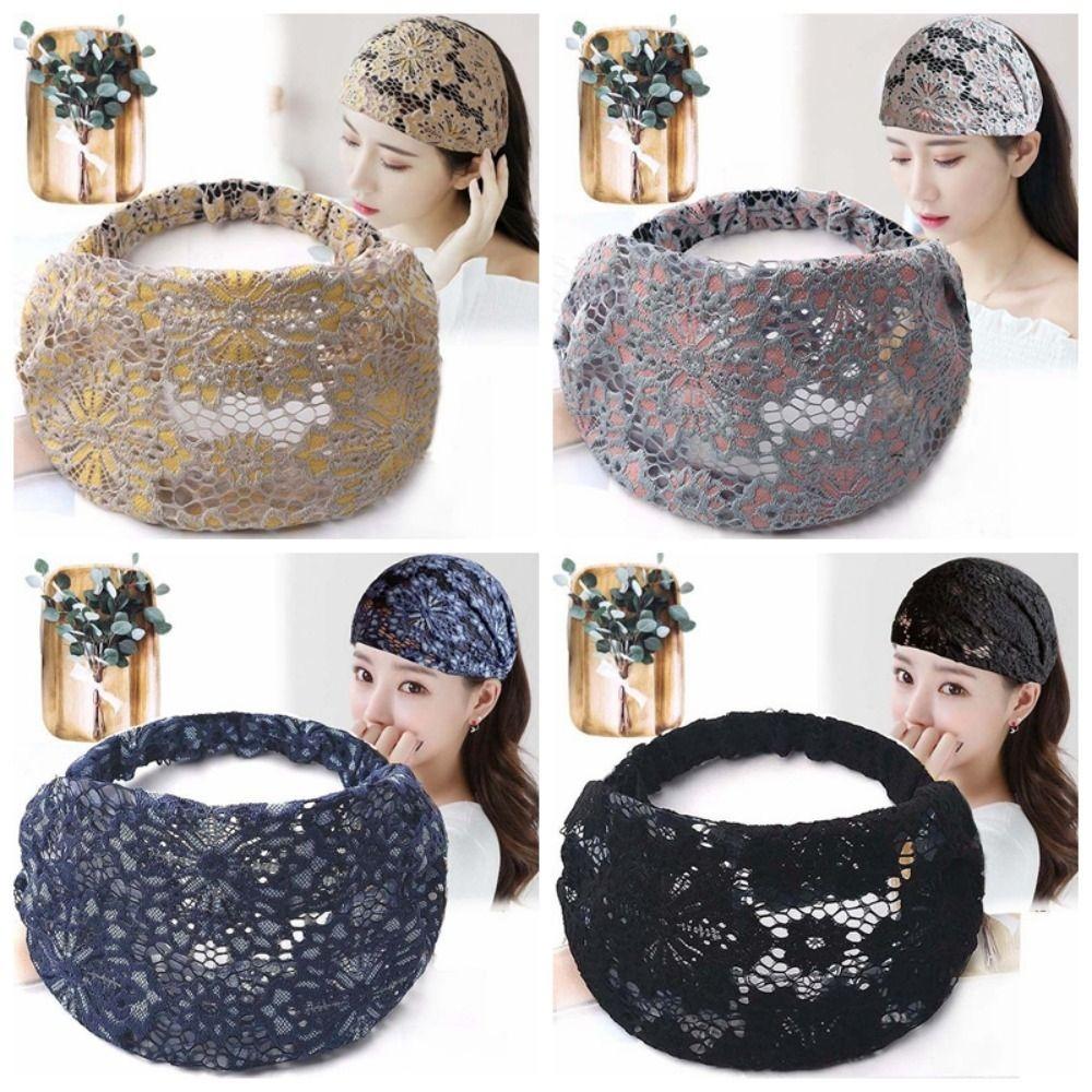 Сетчатая повязка для волос с широкими полями, эластичный обруч для волос с цветочным узором, темпераментная кружевная вышитая повязка на голову для девочек
