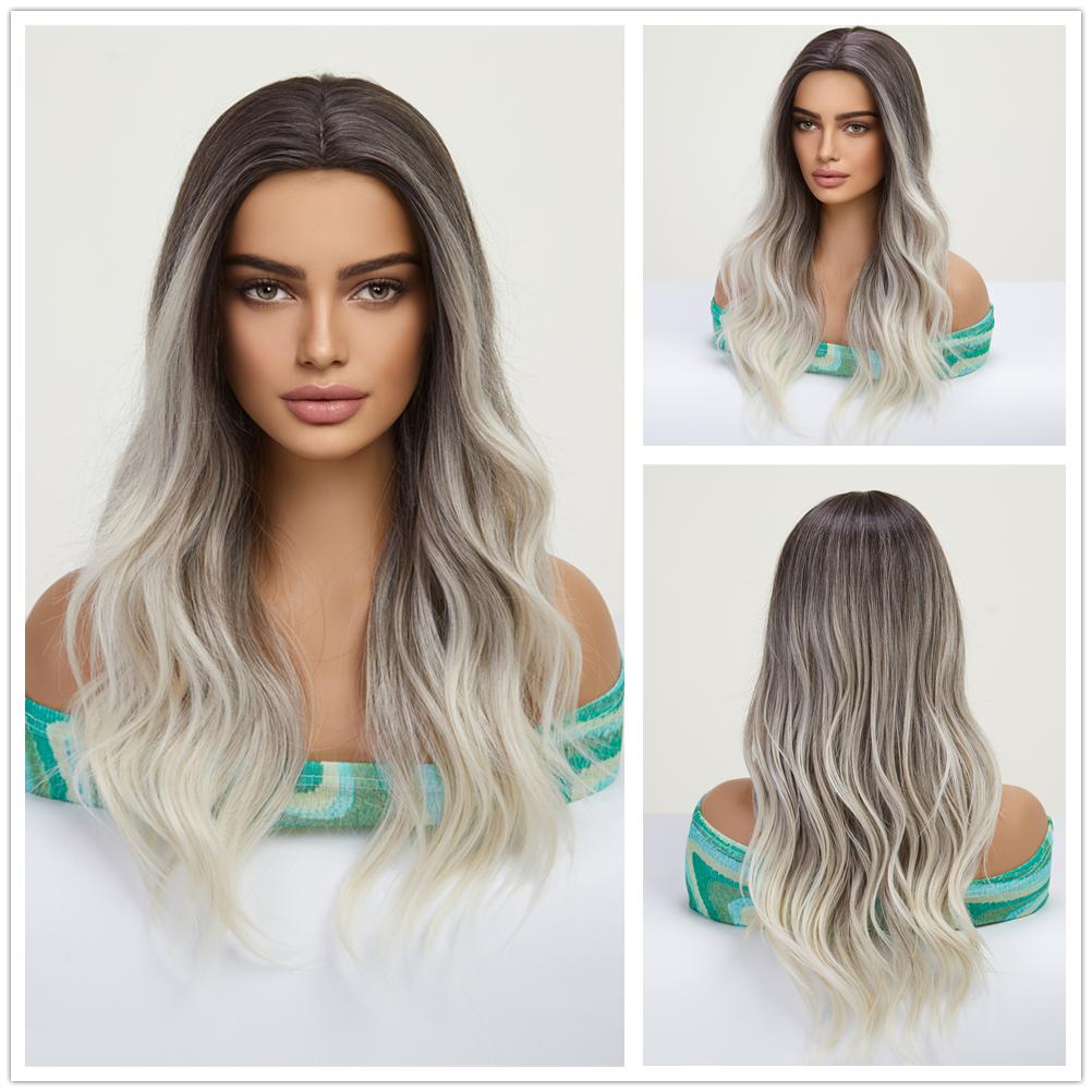 BLONDE UNICORN Длинный синтетический парик коричневого цвета с омбре, волнистые парики с челкой, парики для косплея для женщин, вечерние, термостойкое волокно