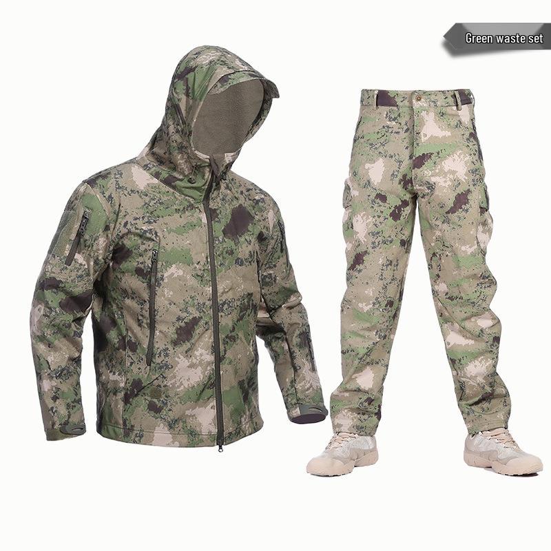 Водонепроницаемый горнолыжный костюм Alpha Green Tactical Sharkskin: Камуфляжный мягкийshell комплект с теплым флисом