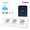 BSEED French Zigbee Socket Wall Smart Sockets Power Monitor Function Tuya Smart Life Google Alexa Voice Control Glass Panel 16A