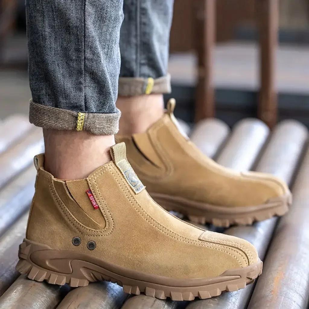 FashionSteel Toe Lightweight Male Shoes Puncture-Proof Slip-On Y2k Fashion Classic New Men's Boots Offers Casual Retro Original Deals