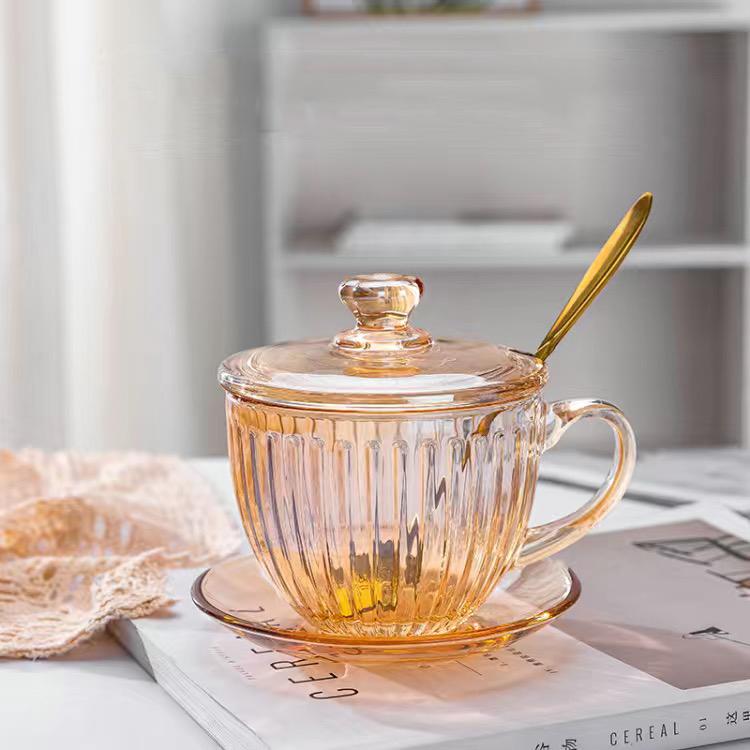 Amber Glass Coffee Cup Plate Two Piece Set Mug Water Cup Coffee Cup Milk Cup Breakfast Cup Afternoon Tea